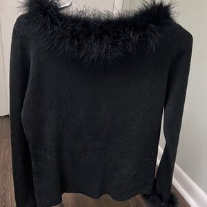 Joseph Black Sweater with Faux Fur Trim